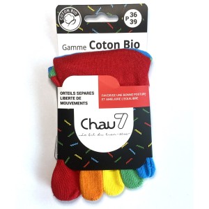 chaussette doigt professionnels courte coton bio arc en ciel anti-derapant