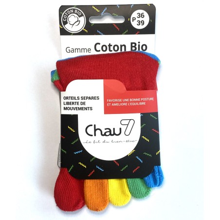 chaussette doigt professionnels courte coton bio arc en ciel anti-derapant